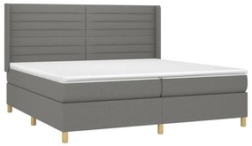 Cama box spring c/ colchão e LED 200x200 cm tecido cinza-escuro