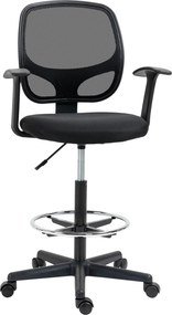 Vinsetto Cadeira de escritório ergonômica, cadeira de desenho, apoio para os pés, encosto em malha, altura regulável, 64x57x110-132cm, preto | Aosom Portugal