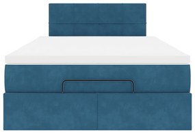 Estrutura cama otomana colchão 120x200cm veludo azul escuro