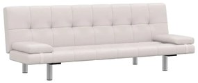 Sofá-cama ajustável c/ 2 almofadas couro artificial branco nata