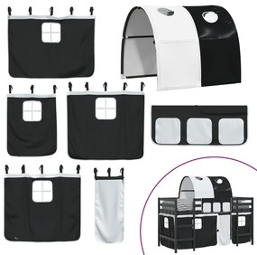 Cama alta criança c/ túnel 90x190 cm pinho maciço branco/preto