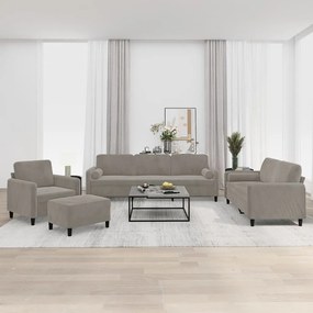 vidaXL 4 pcs conjunto sofás c/ almofadas/almofadões veludo cinza-claro