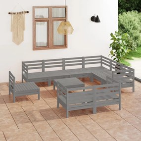 vidaXL 10 pcs conjunto lounge de jardim pinho maciço cinzento