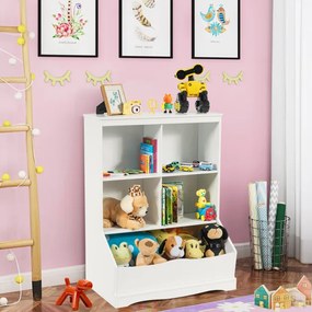 Estante de brinquedos com 3 níveis para crianças Estante organizadora de brinquedos com 4 compartimentos abertos 67 x 40 x 88,5 cm Branco