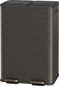 Caixote do lixo de cozinha 47,6 x 37,7 x 66,9 cm com dois compartimentos e tampa de fecho suave em aço cinza ardósia