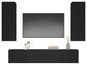 Conjunto móveis de TV 4 pcs madeira processada preto