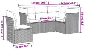 5 pcs conjunto de sofás p/ jardim com almofadões vime PE bege