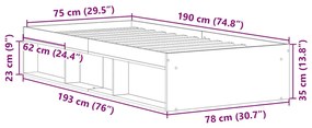 Estrutura de cama solteiro 75x190 cm carvalho castanho
