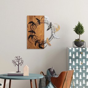 Acessório Decorativo de Parede Spiral Birds – Nogueira e Preto – 58 x