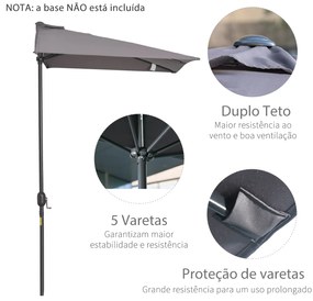 Outsunny Meia Chapéu de sol 230x130x245 cm Chapéu de sol para Parede Jardim com Manivela e Vara Metálica Ø38 mm Terraço Varanda Cinzento