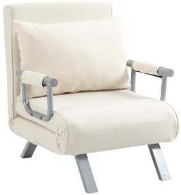 Sofá Cama Individual Sofá Cama Individual Sofá Reclinável com Almofada para Sala Quarto Carga 100 kg 65x69x80 cm Creme