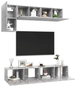 5 pcs conjunto de móveis de TV derivados madeira cinza cimento