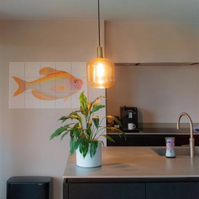 Candeeiro de suspensão design preto com latão e vidro âmbar - Zuzanna