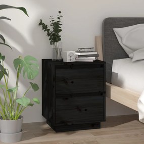 Mesas de cabeceira 2 pcs 40x35x50 cm pinho maciço preto