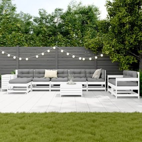 10 pcs conjunto sofás de jardim madeira de pinho maciço branco