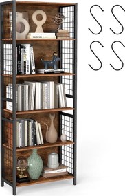 Estante com 5 prateleiras e ganchos em S 30 x 60 x 175,6 cm Castanho vintage + Preto