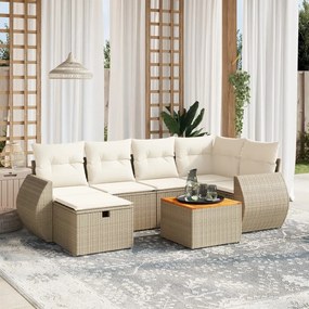 vidaXL 7 pcs conjunto de sofás p/ jardim com almofadões vime PE bege