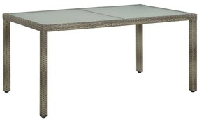 vidaXL Mesa de jardim 150x90x75 cm vidro temperado e vime PE cinzento