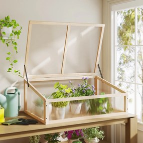Estufa portátil, teto transparente rebatível 94 x 63 x 40 cm, proteção para vasos elevados, pequena, interior, exterior, jardim, terraço, madeira