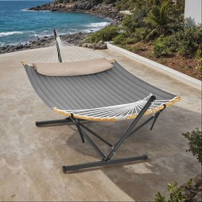 Cama Rede decanso Jardim com armação metálica para rede, capacidade de carga até 200 kg Cinzento