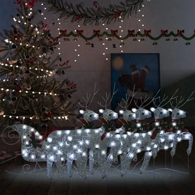 3100431 vidaXL Decoração de Natal renas/trenó p/ exterior 140 LEDs prateado