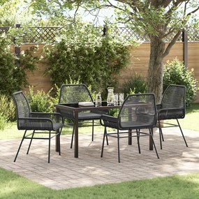 vidaXL Conjunto de Jantar de Jardim 5 Peças com Almofadas Preto Rattan Poliéster