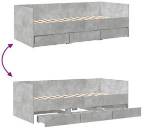 Sofá-cama com gavetas sem colchão 90x200 cm cinzento cimento