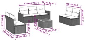 8 pcs conjunto de sofás p/ jardim com almofadões vime PE bege