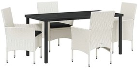 Conjunto de Jantar Jardim 5 Peças com Almofadas de Rattan Branco