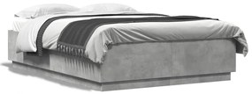 vidaXL Estrutura cama c/ luzes LED derivados de madeira cinza cimento
