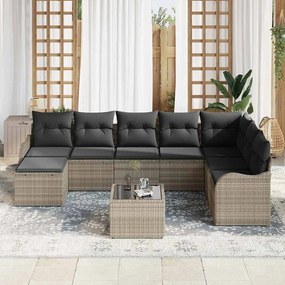 Conjunto de Sofá de Jardim vidaXL de 9 peças com Almofadas Cinzas Ratt
