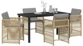 Conjunto de Jantar pra Jardim com 5 Peças e Almofadas em Rattan Poliés