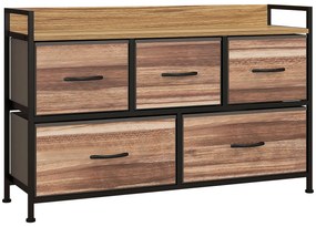 HOMCOM Cómoda Meuble de Rangement 5 Gavetas em Tecido 98x29x63 cm Estrutura em Aço Preto | Aosom Portugal