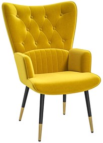 HOMCOM Poltrona Individual Estofada em Veludo com Encosto Alto Apoio para os Braços e Pés de Aço Estilo Moderno 68x72x103 cm Amarelo