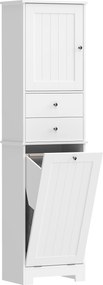 HOMCOM Armário Alto para Banheiro, Estreito com Cesto de Roupa Basculante, Cor Branco. | Aosom Portugal