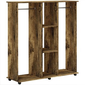 HOMCOM Armário Roupeiro Móvel 6 Rodízios 120x40x128 cm Castanho | Aosom Portugal