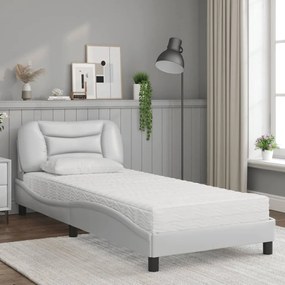 Cama com colchão 90x190 cm couro artificial branco