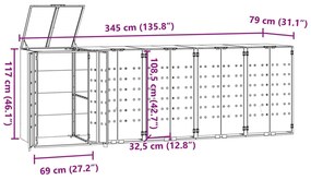 Abrigo para 5 caixotes do lixo 345x79x117 cm aço preto