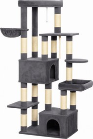 PawHut Arranhador para Gatos 180 cm Multinível, 13 Postes, 2 Casinhas, Rede, Camas, Cinza Escuro | Aosom Portugal