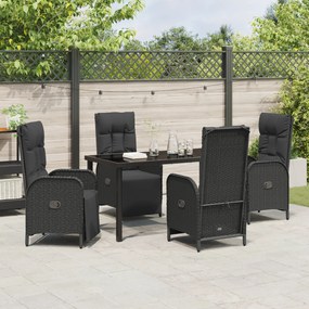 Conjunto de Jantar de Jardim com Almofadas Pretas em Rattan Sintético