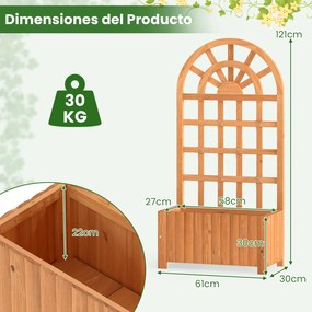 Floreira elevada de madeira com treliça 61 x 30 x 121 cm, tela de privacidade e orifícios de drenagem para plantas trepadeiras, hortaliças e flores Ma
