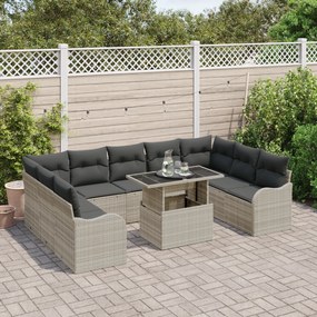 Conjunto de Sofás para Jardim vidaXL com 10 Peças e Almofadas Cinzento