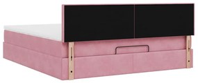 Estrutura de cama otomana com colchão 160x200 cm veludo rosa