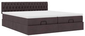 Estrutura de cama otomana com colchões tecido castanho escuro