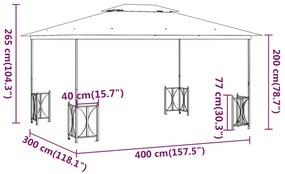 Gazebo com paredes laterais e telhado duplo 3x4 m cor antracite