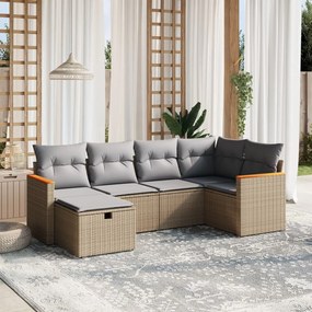 vidaXL 6 pcs conj. sofás jardim c/ almofadões vime PE bege misturado