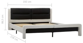 Estrutura cama c/ LEDs couro artificial 180x200cm branco/preto
