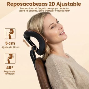 Cadeira ergonómica de escritório em tecido camurça com apoio para a cabeça 2D, encosto basculante, giratória e ajustável com rodas, castanha