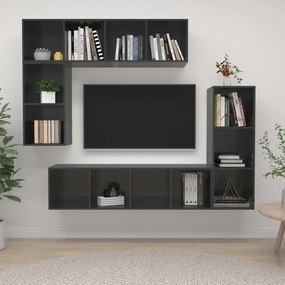 4 pcs conjunto móveis de TV derivados madeira cinza brilhante