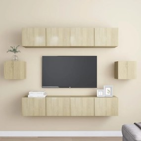 6pcs conjunto de móveis de TV derivados madeira carvalho sonoma